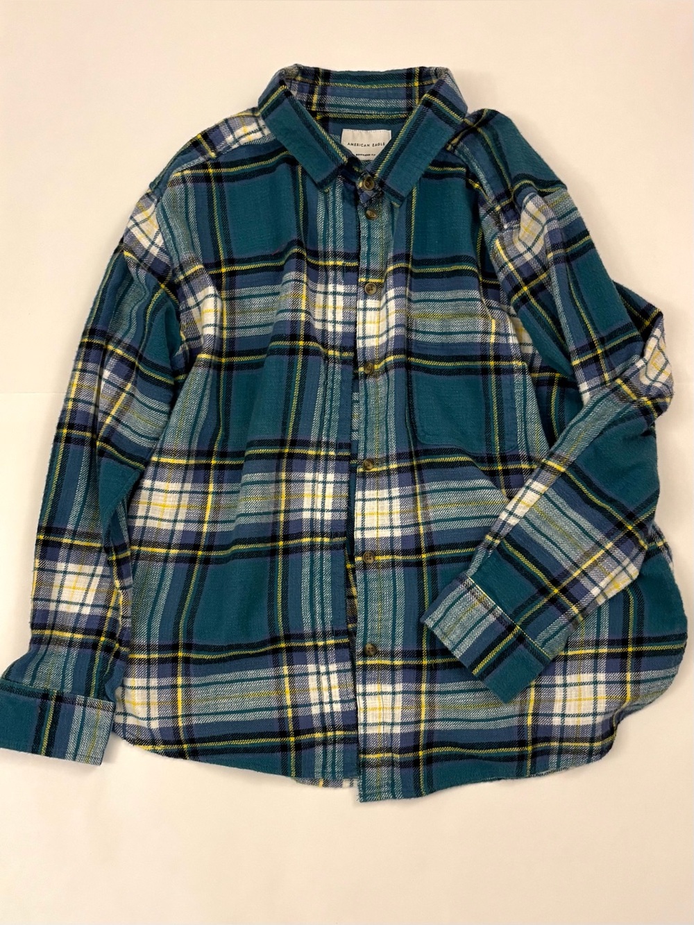 Dark Teal Plaid Button-Up Shirt American Eagle S(small)